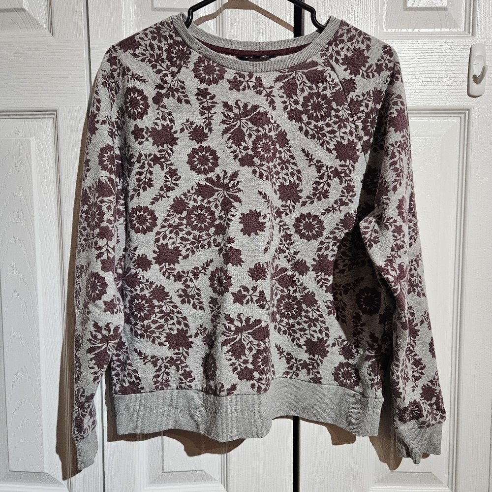Crew Neck Sweater | George Size M | Floral Pattern Burgundy & Grey